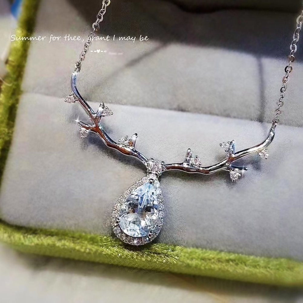 Antler Water Drop Pure CZ Pear Pendent Necklace